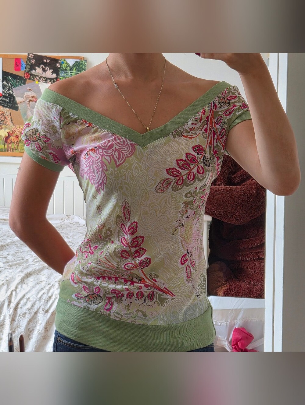 Off-Shoulder Mesh Floral Top - Dynamite